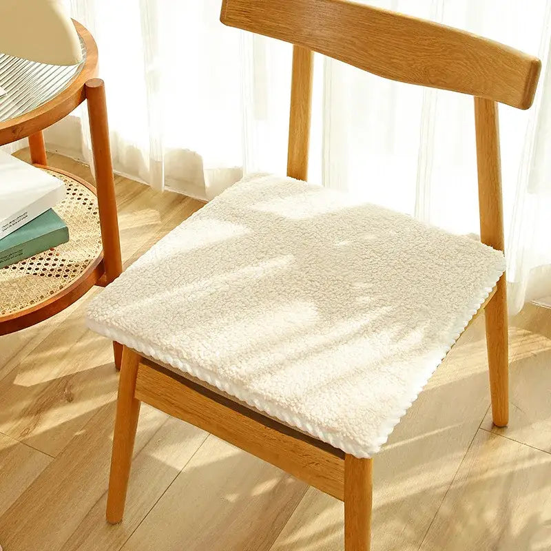 Plush cream lamb’s wool chair cushion dining room comfort
