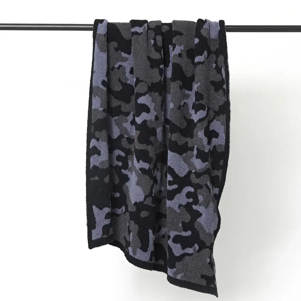 Plush dark gray & black camouflage knitted throw blanket bedroom