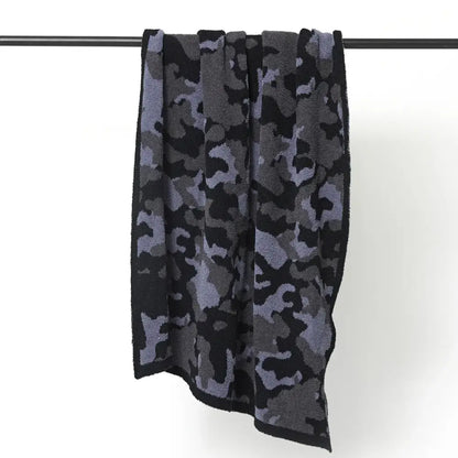 Plush dark gray & black camouflage knitted throw blanket bedroom