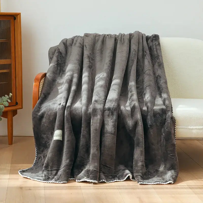 Plush dark gray double-layer warm blanket bedroom throw
