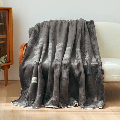 Plush dark gray double-layer warm blanket bedroom throw