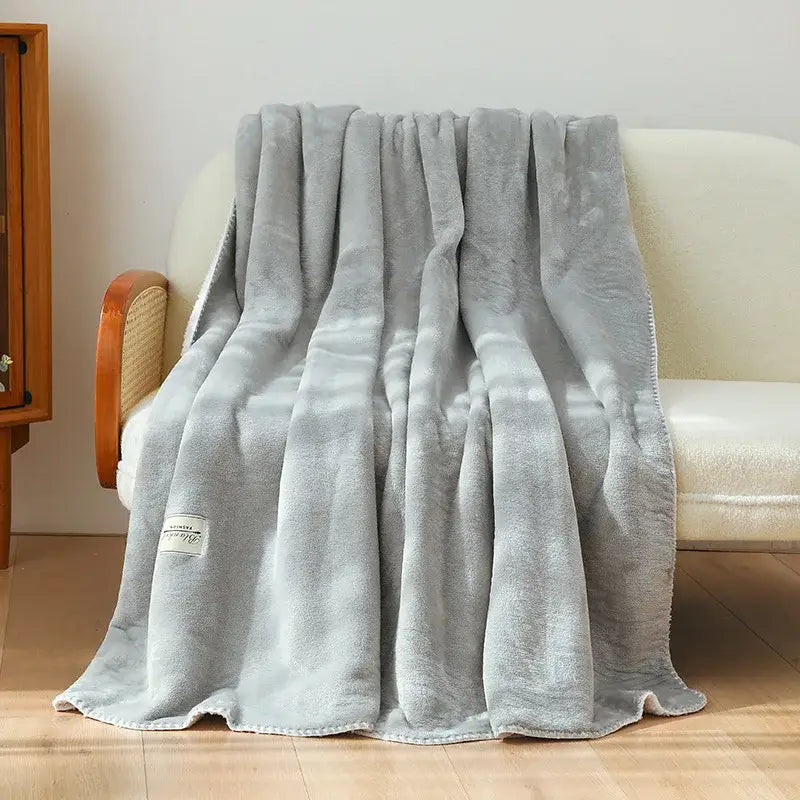 Plush dark gray double-layer warm blanket bedroom throw