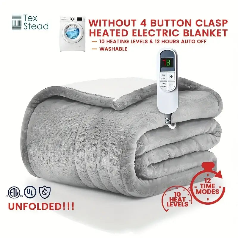 Plush deep red electric heated blanket bedroom throw with auto shut