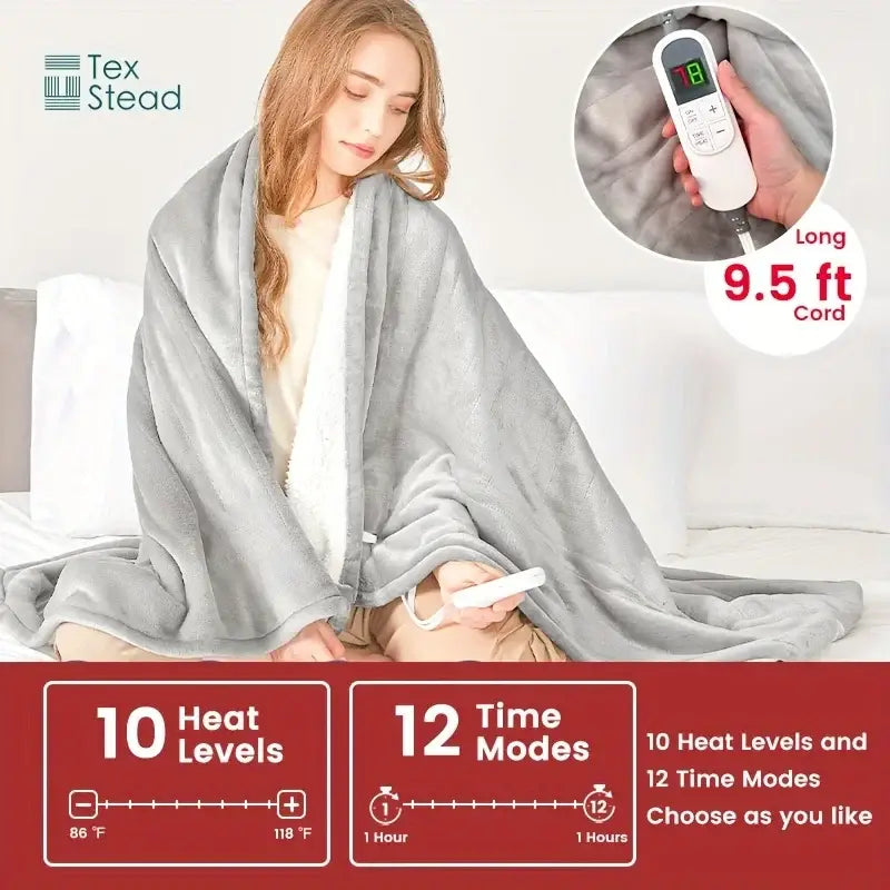 Plush deep red electric heated blanket bedroom throw with auto shut