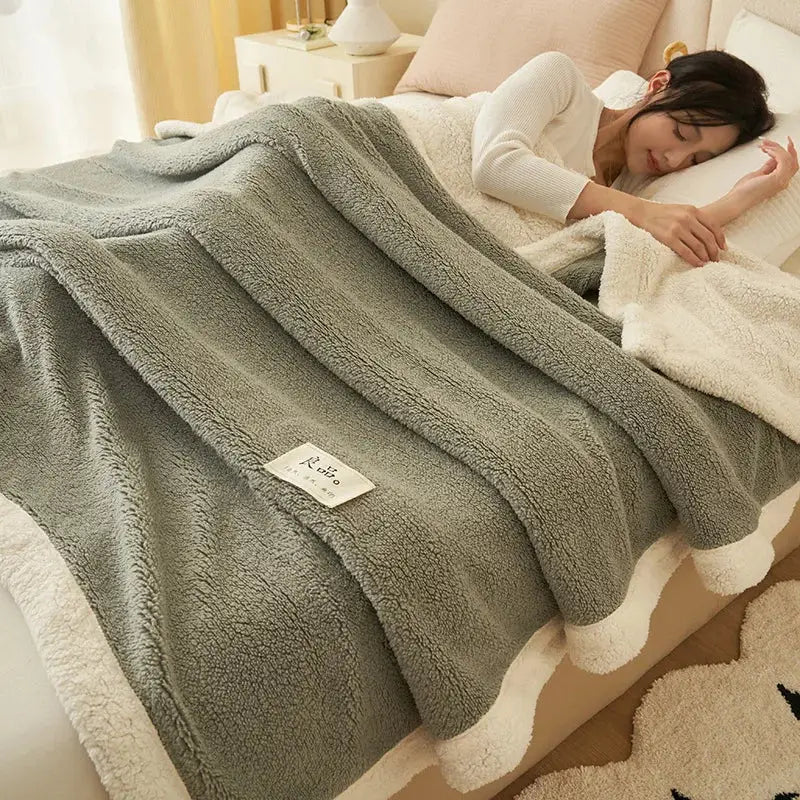 Plush gray & cream coral fleece blanket – bedroom cozy sofa cover
