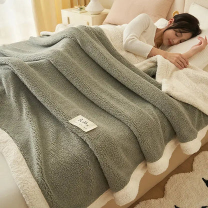 Plush gray & cream coral fleece blanket – bedroom cozy sofa cover