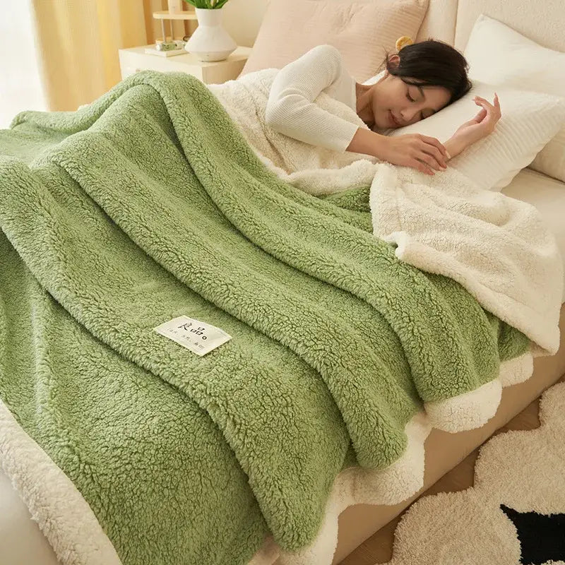 Plush gray & cream coral fleece blanket – bedroom cozy sofa cover