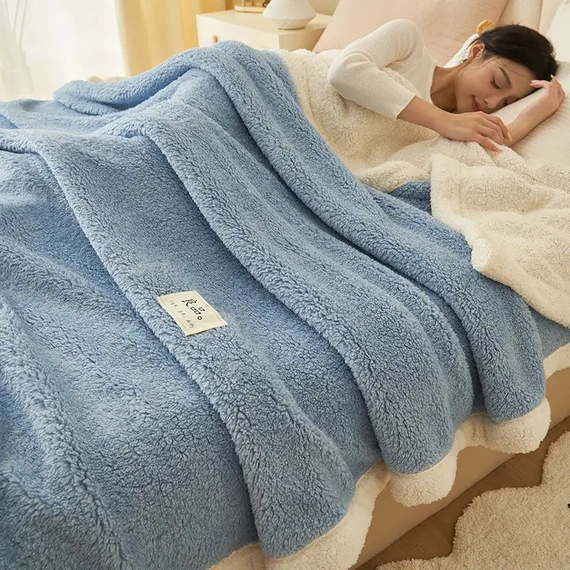 Plush gray & cream coral fleece blanket – bedroom cozy sofa cover