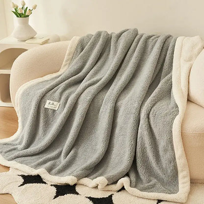 Plush gray & cream coral fleece blanket – bedroom cozy sofa cover