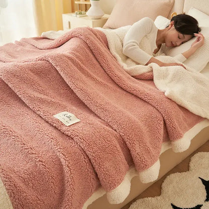 Plush gray & cream coral fleece blanket – bedroom cozy sofa cover