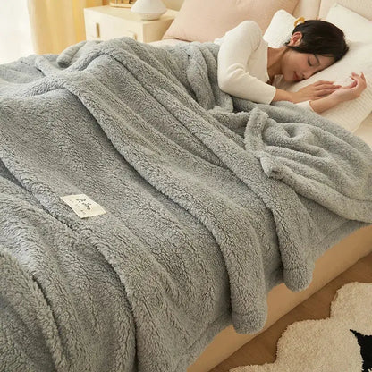 Plush gray & cream coral fleece blanket – bedroom cozy sofa cover