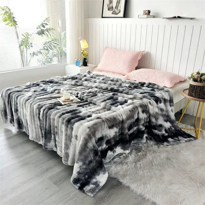 Plush gray gradient fleece throw blanket living room chunky weave