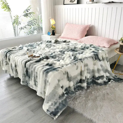 Plush gray gradient fleece throw blanket living room chunky weave