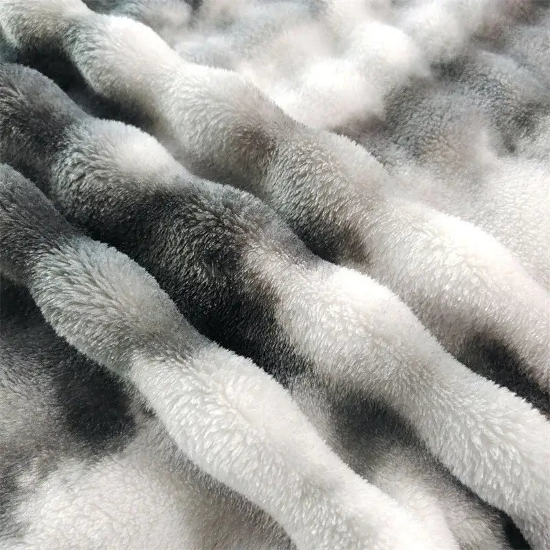 Plush gray gradient fleece throw blanket living room chunky weave