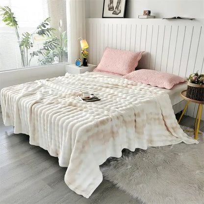 Plush gray gradient fleece throw blanket living room chunky weave