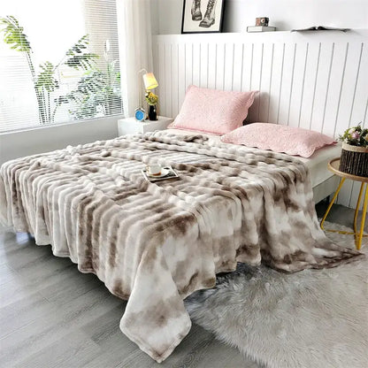 Plush gray gradient fleece throw blanket living room chunky weave