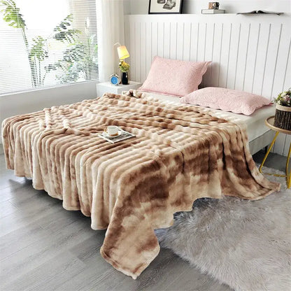Plush gray gradient fleece throw blanket living room chunky weave