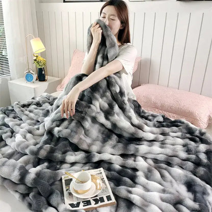 Plush gray gradient fleece throw blanket living room chunky weave