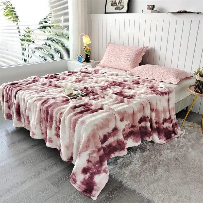Plush gray gradient fleece throw blanket living room chunky weave