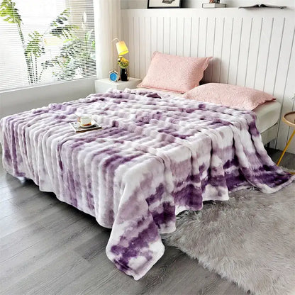 Plush gray gradient fleece throw blanket living room chunky weave