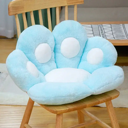 Plush gray & pink cat paw chair – bedroom decor cushion