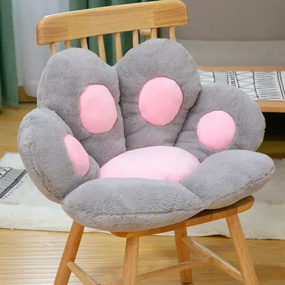 Plush gray & pink cat paw chair – bedroom decor cushion