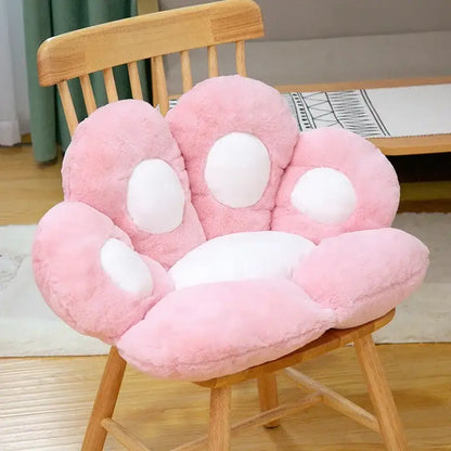 Plush gray & pink cat paw chair – bedroom decor cushion