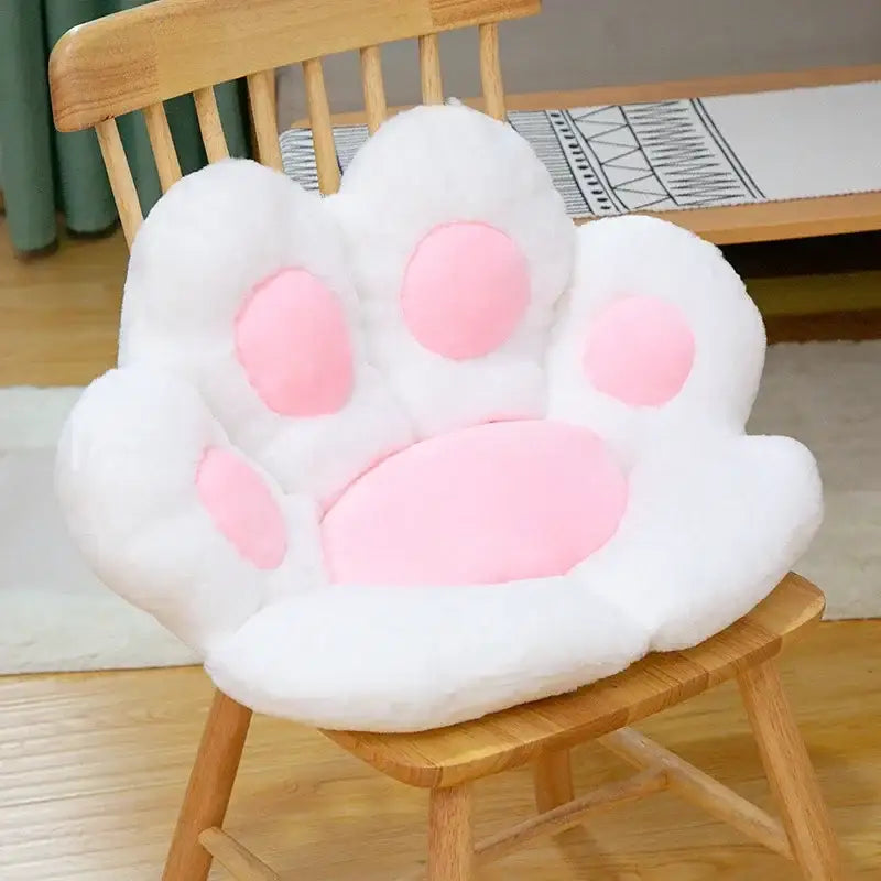 Plush gray & pink cat paw chair – bedroom decor cushion