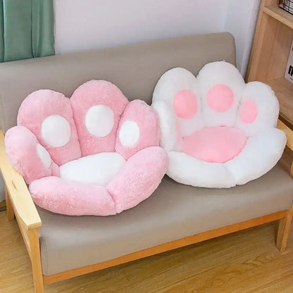 Plush gray & pink cat paw chair – bedroom decor cushion