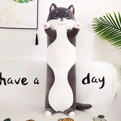Plush gray & white cat sleeping body pillow bedroom decor