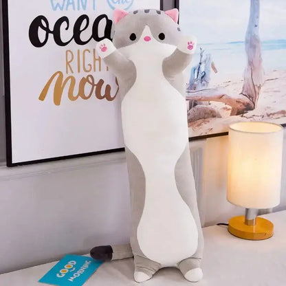 Plush gray & white cat sleeping body pillow bedroom decor