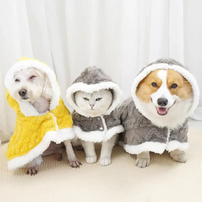 Plush gray & white cozy velvet pet blanket bedroom hooded dog coat