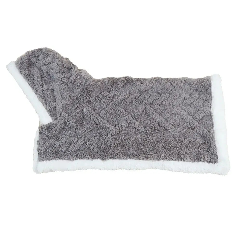 Plush gray & white cozy velvet pet blanket bedroom hooded dog coat