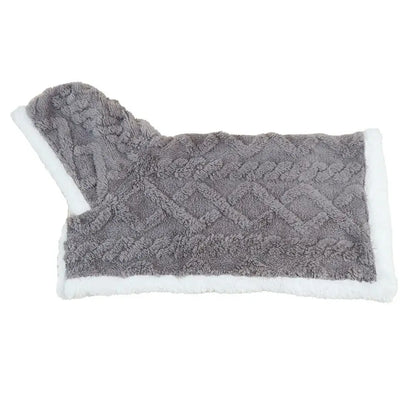 Plush gray & white cozy velvet pet blanket bedroom hooded dog coat