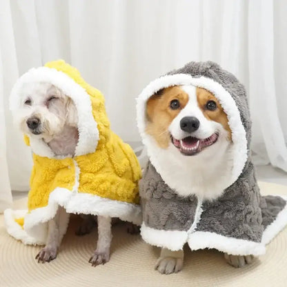 Plush gray & white cozy velvet pet blanket bedroom hooded dog coat
