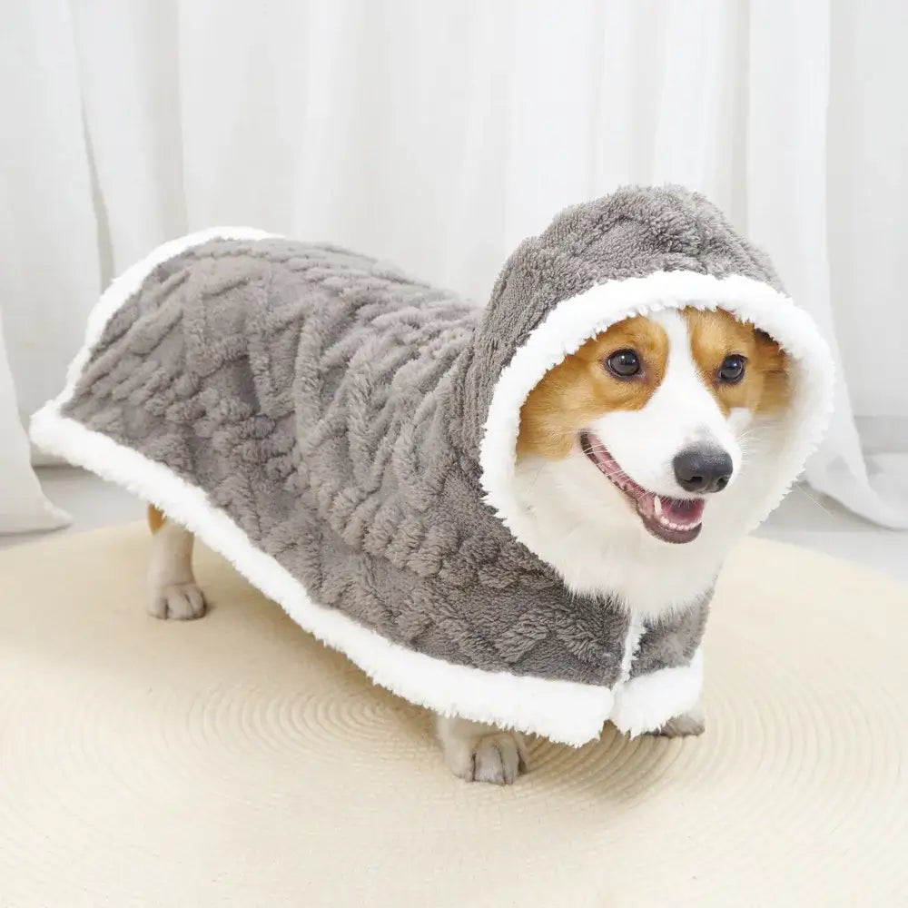Plush gray & white cozy velvet pet blanket bedroom hooded dog coat