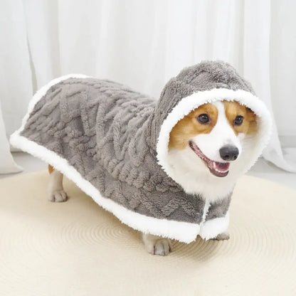 Plush gray & white cozy velvet pet blanket bedroom hooded dog coat