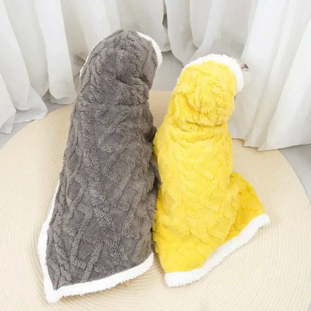 Plush gray & white cozy velvet pet blanket bedroom hooded dog coat
