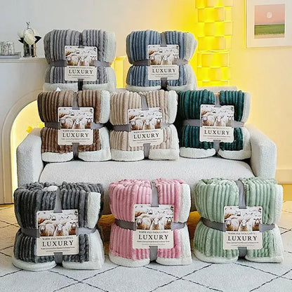 Plush gray & white ribbed sherpa blanket bedroom cozy lamb wool