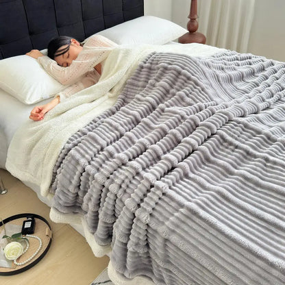 Plush gray & white ribbed sherpa blanket bedroom cozy lamb wool