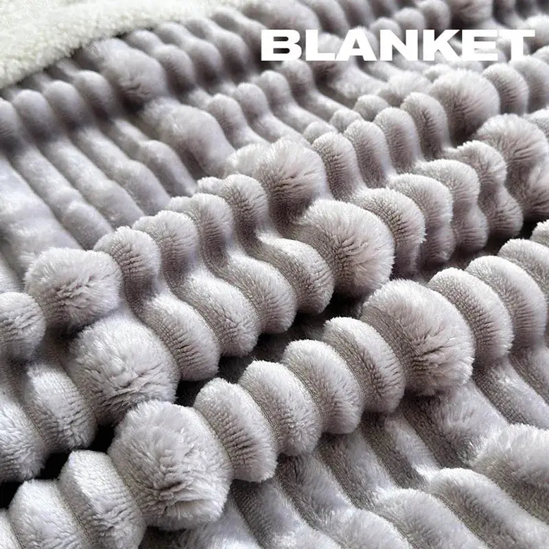 Plush gray & white ribbed sherpa blanket bedroom cozy lamb wool