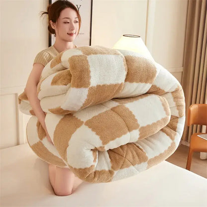 Plush navy & white cozy checkerboard duvet blanket bedroom fleece