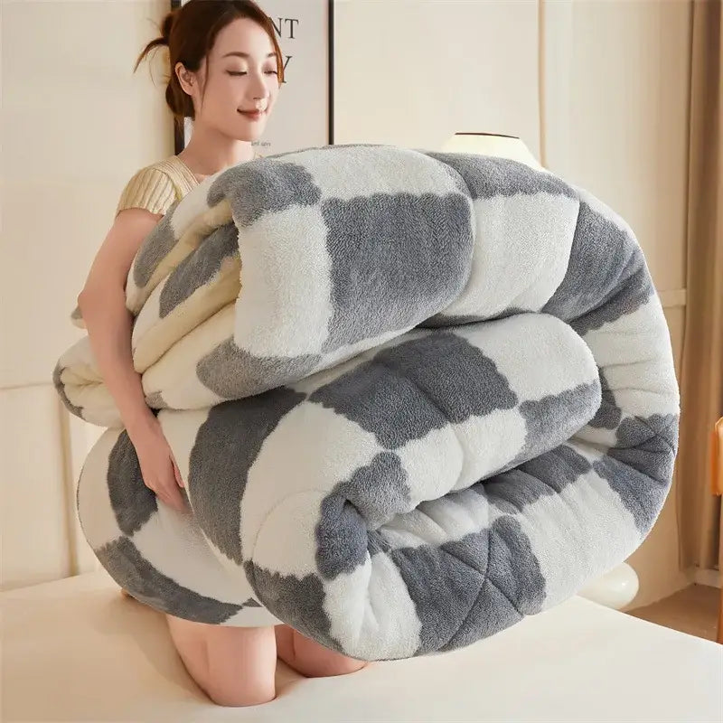 Plush navy & white cozy checkerboard duvet blanket bedroom fleece