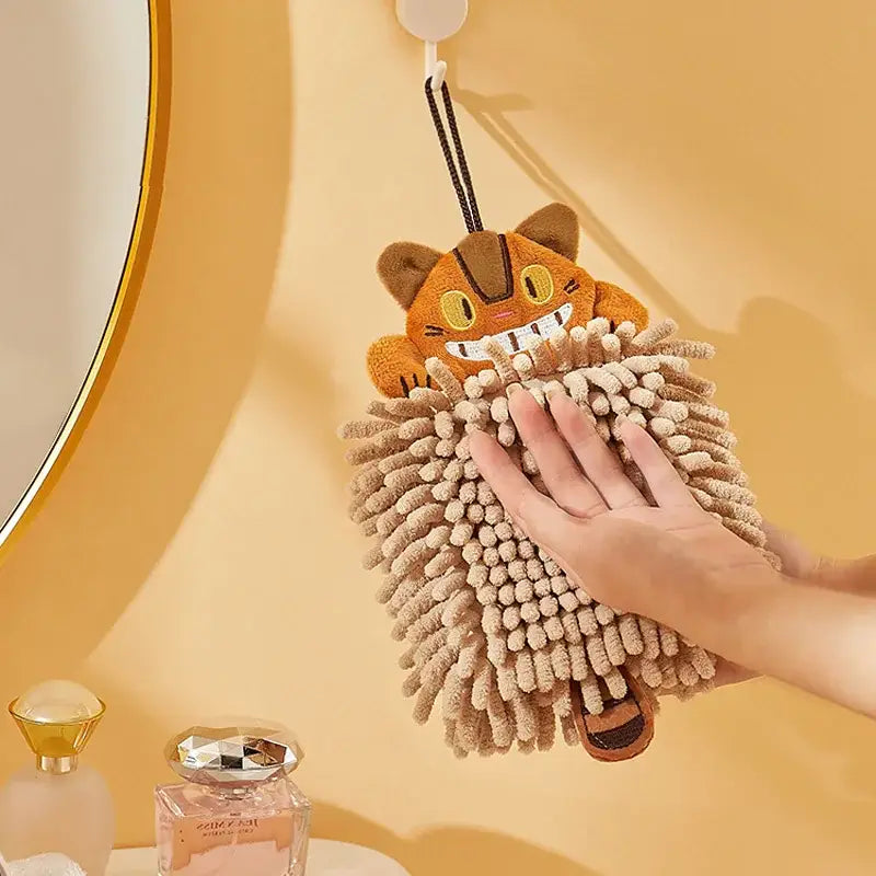 Plush orange & beige cat kitchen hand towel super absorbent microfiber