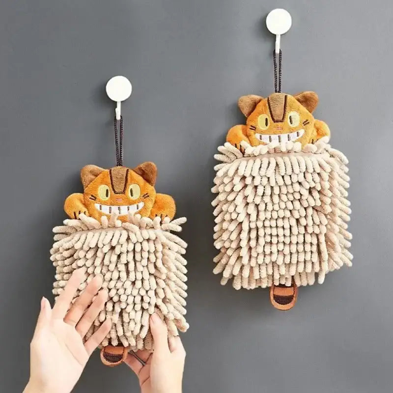 Plush orange & beige cat kitchen hand towel super absorbent microfiber