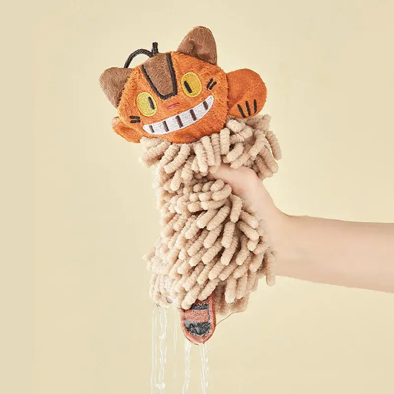 Plush orange & beige cat kitchen hand towel super absorbent microfiber