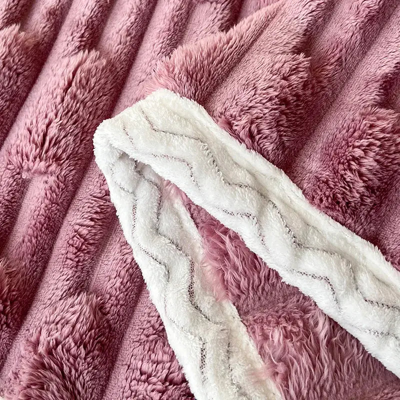 Plush pink bamboo velvet blanket bedroom throw with braided trim