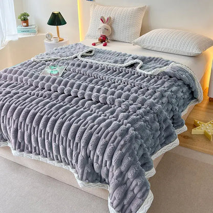 Plush pink bamboo velvet blanket bedroom throw with braided trim