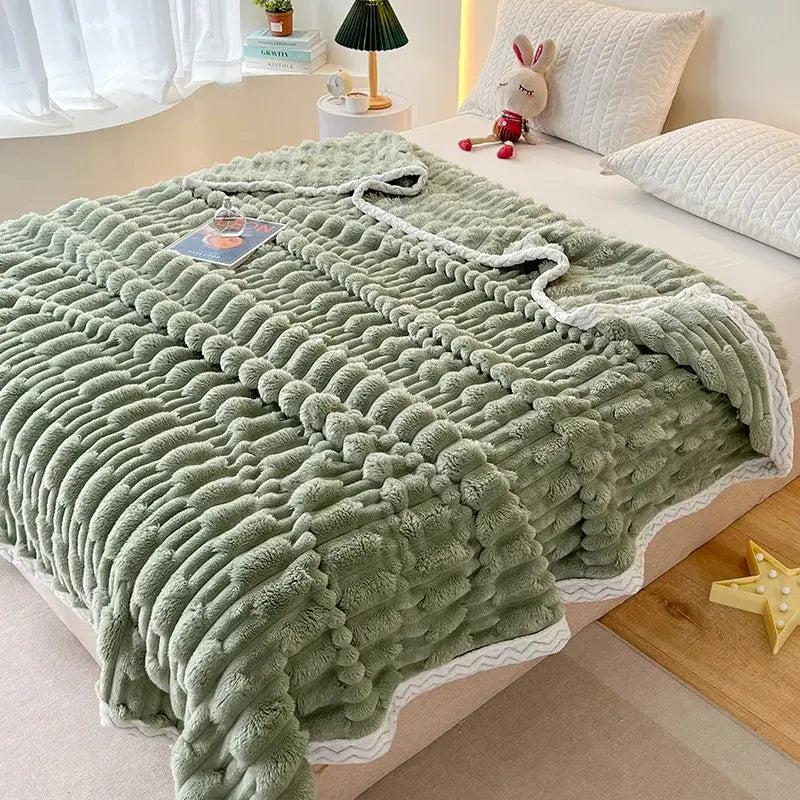 Plush pink bamboo velvet blanket bedroom throw with braided trim