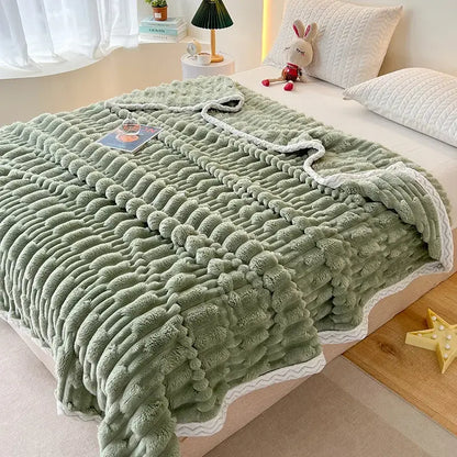 Plush pink bamboo velvet blanket bedroom throw with braided trim